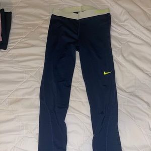 Nike pro leggings-navy blue and lime green